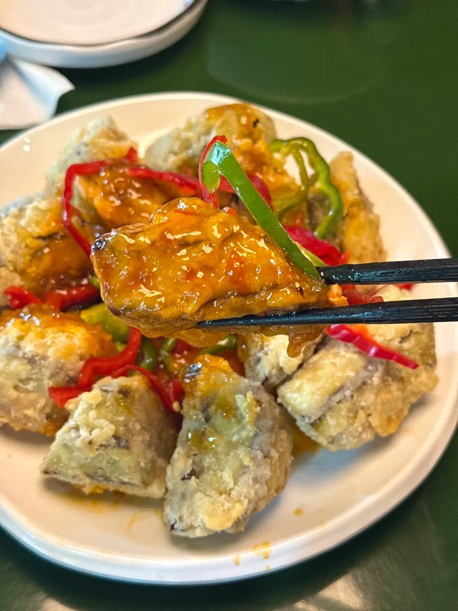 Mapo tofu rice mixed on a small plate
