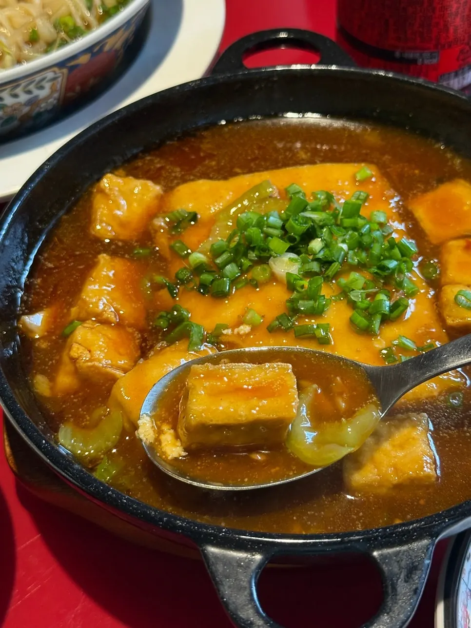 Huhugwan's mapo tofu made with a whole block of tofu