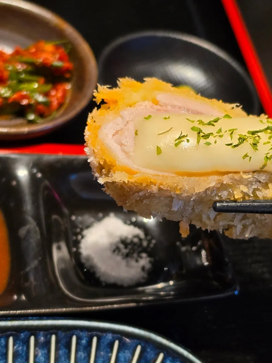 Cheese katsu with salt and pork cutlet sauce