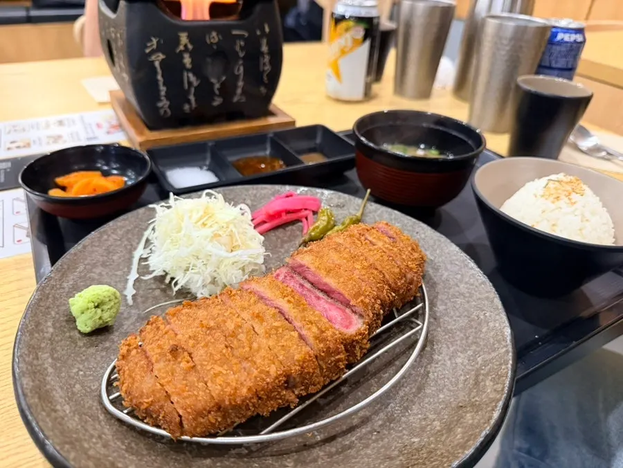 A plate of gyukatsu served rare