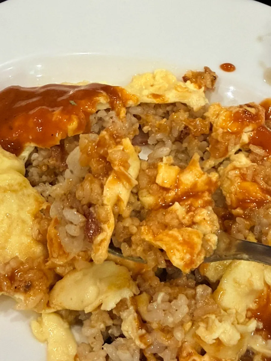 Omurice mixed together with the special sauce