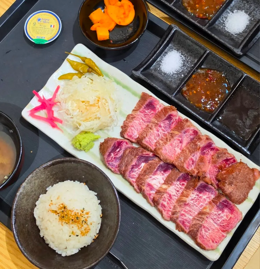 Plate of steki beef seared lightly on the outside