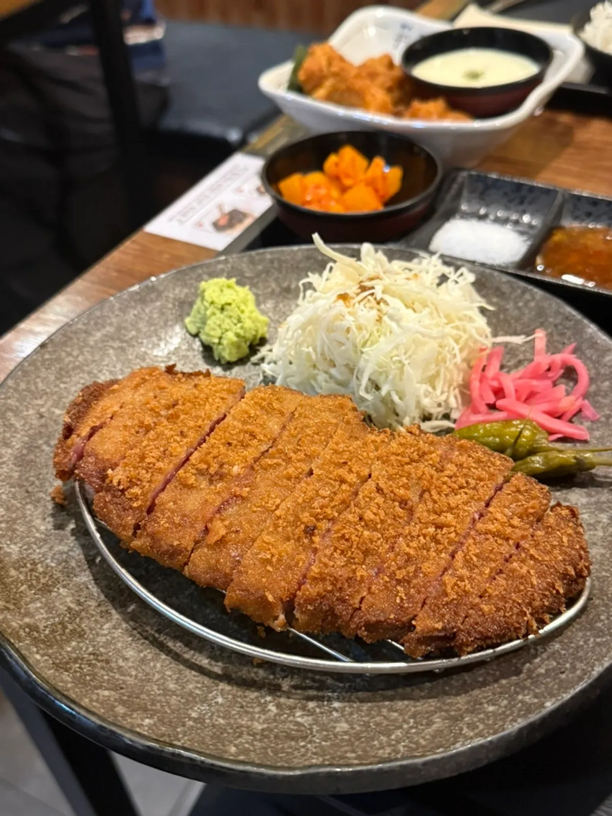 Full table spread of gyukatsu at Hurato Sikdang