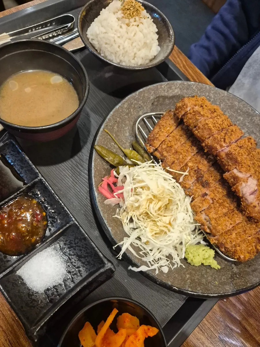 A full spread of gyukatsu with extra meat