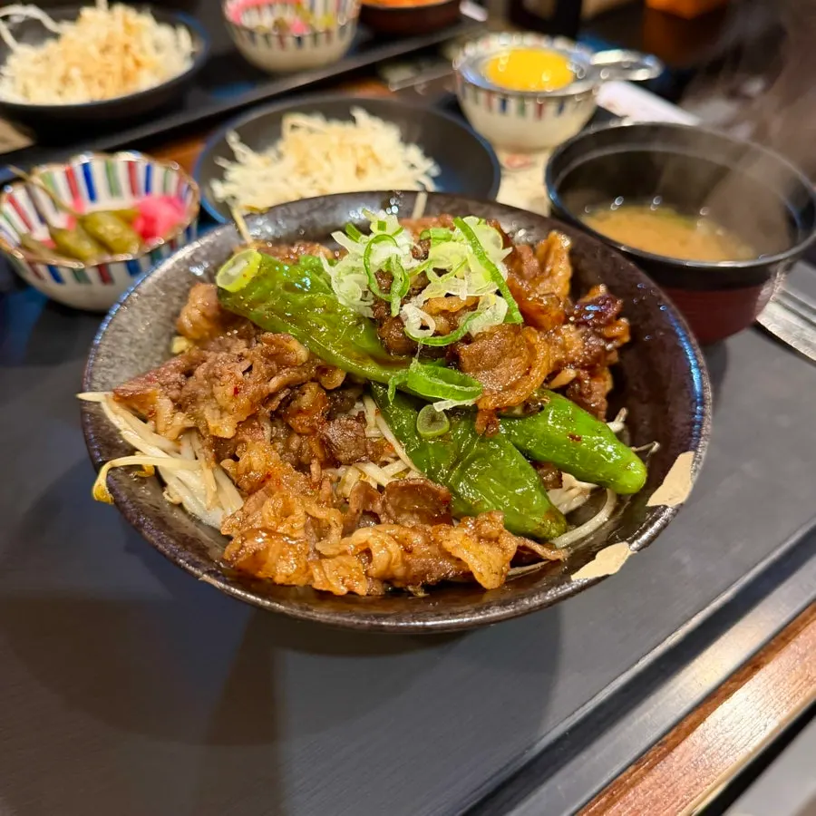 Close-up of woo-samgyeop deopbap with bean sprouts and kkwarigochu