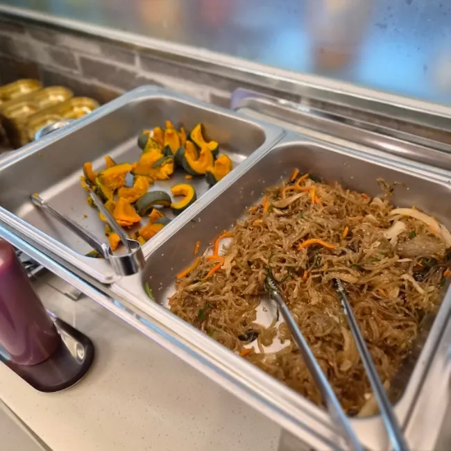 Self-serve banchan bar corner at Hwadamga
