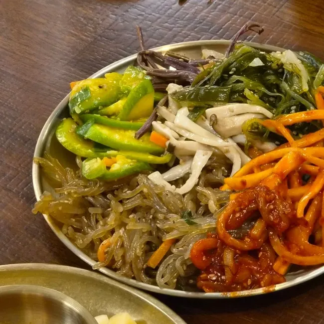 A table set only with banchan and rice