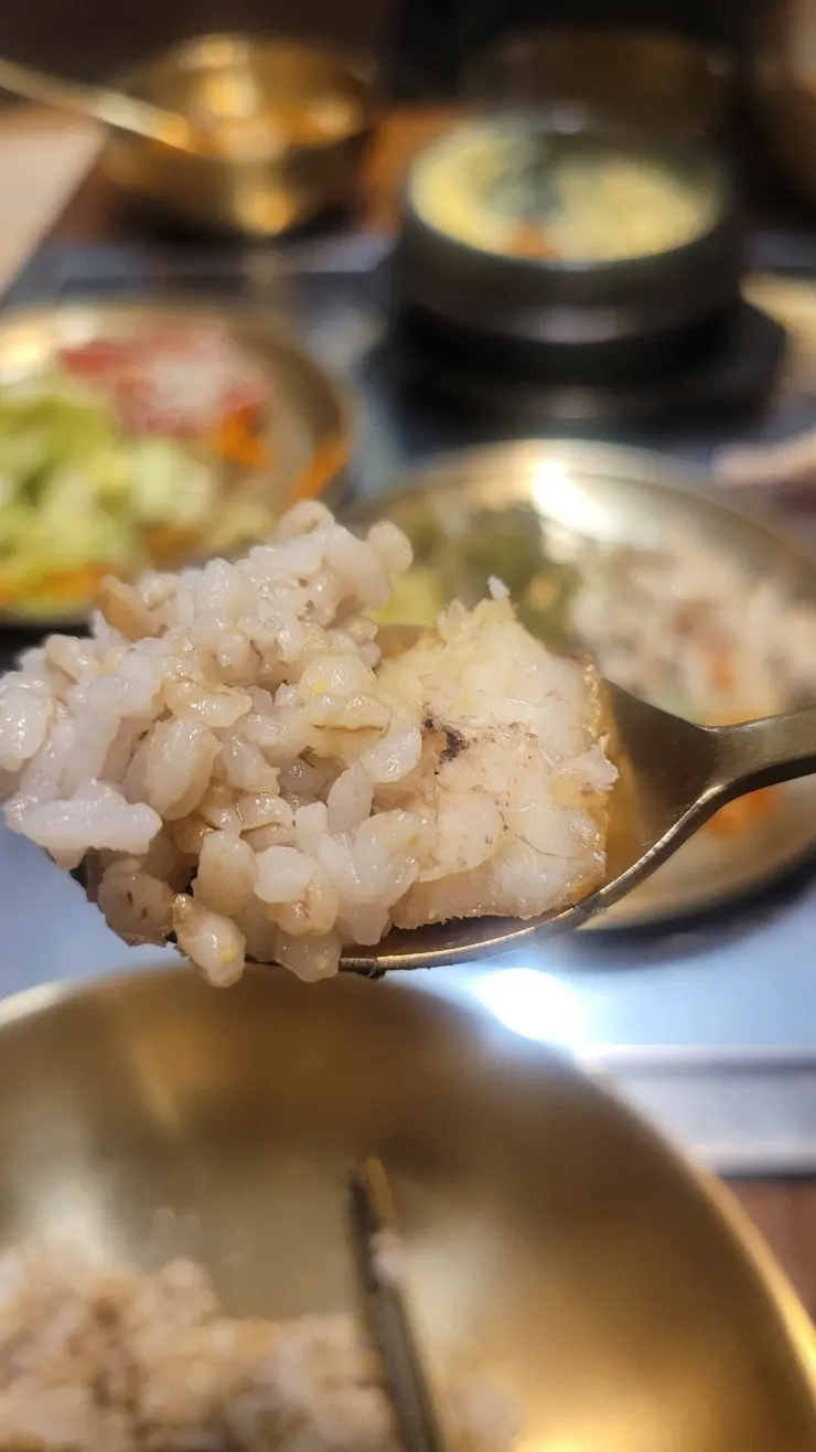 A piece of grilled hairtail set on barley rice