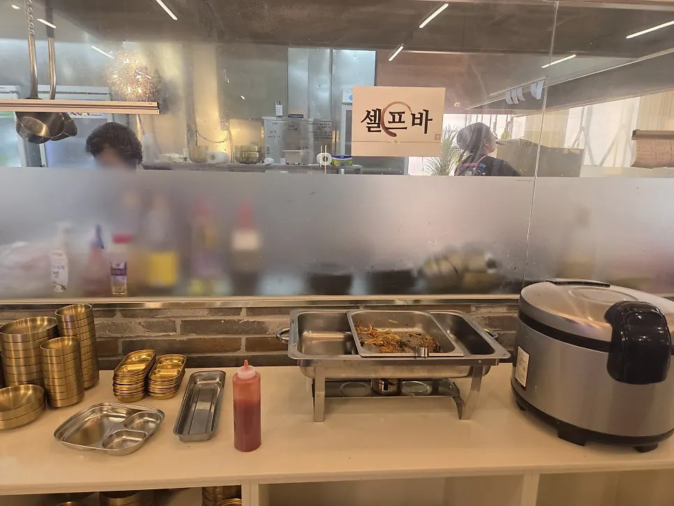 Unlimited japchae and beef seaweed soup station