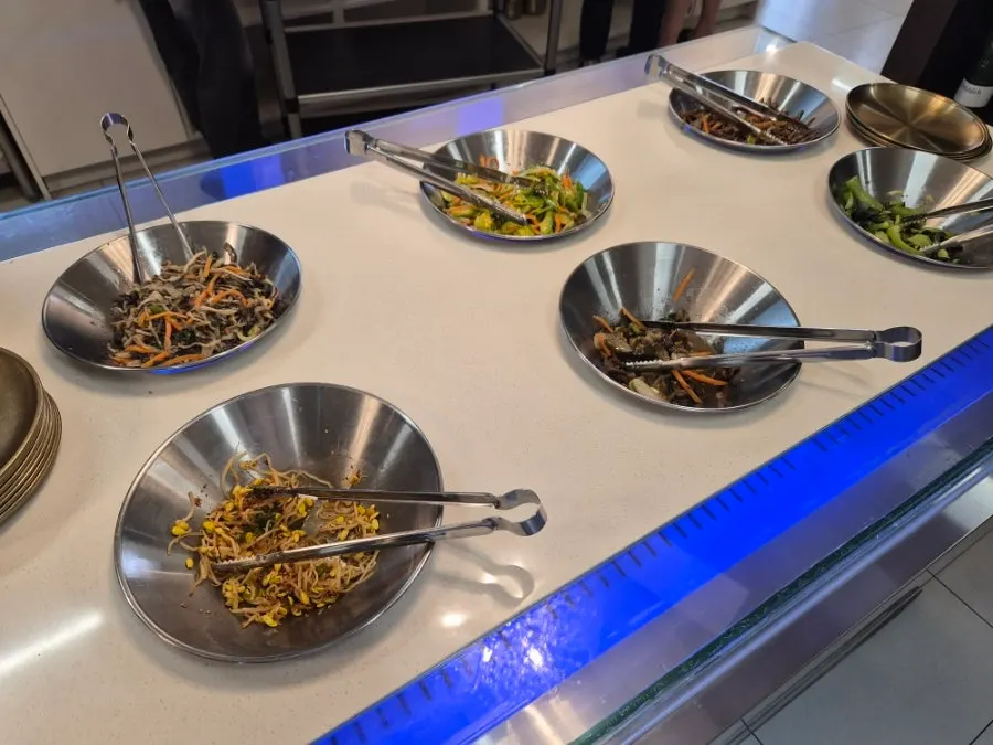 View of the self-serve bar in the middle of the restaurant