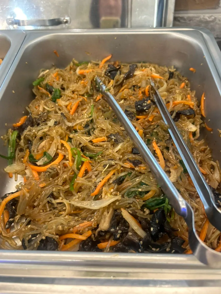 A plate of Korean side dishes from the self-serve bar