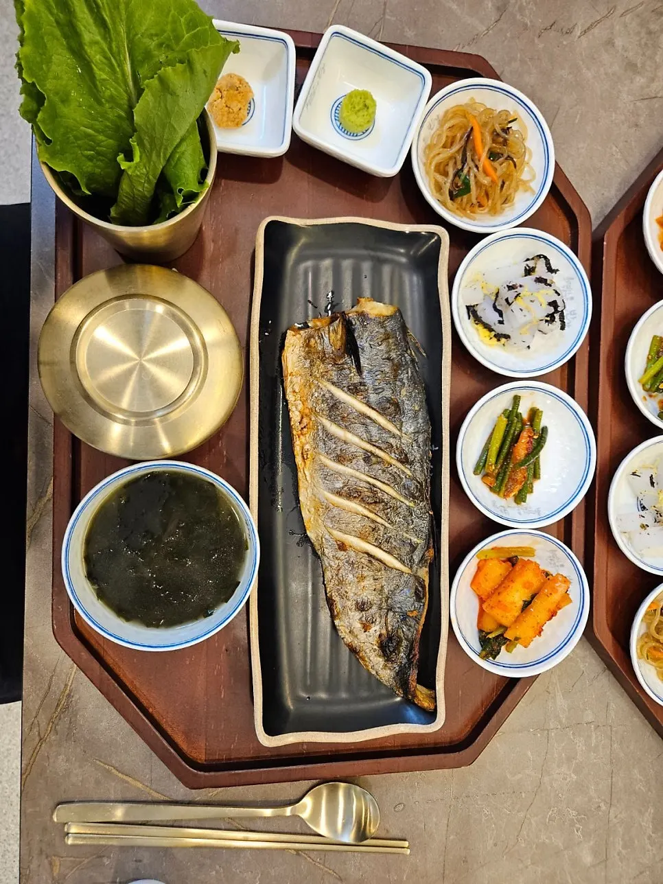 Neatly arranged side dishes at the self-serve bar
