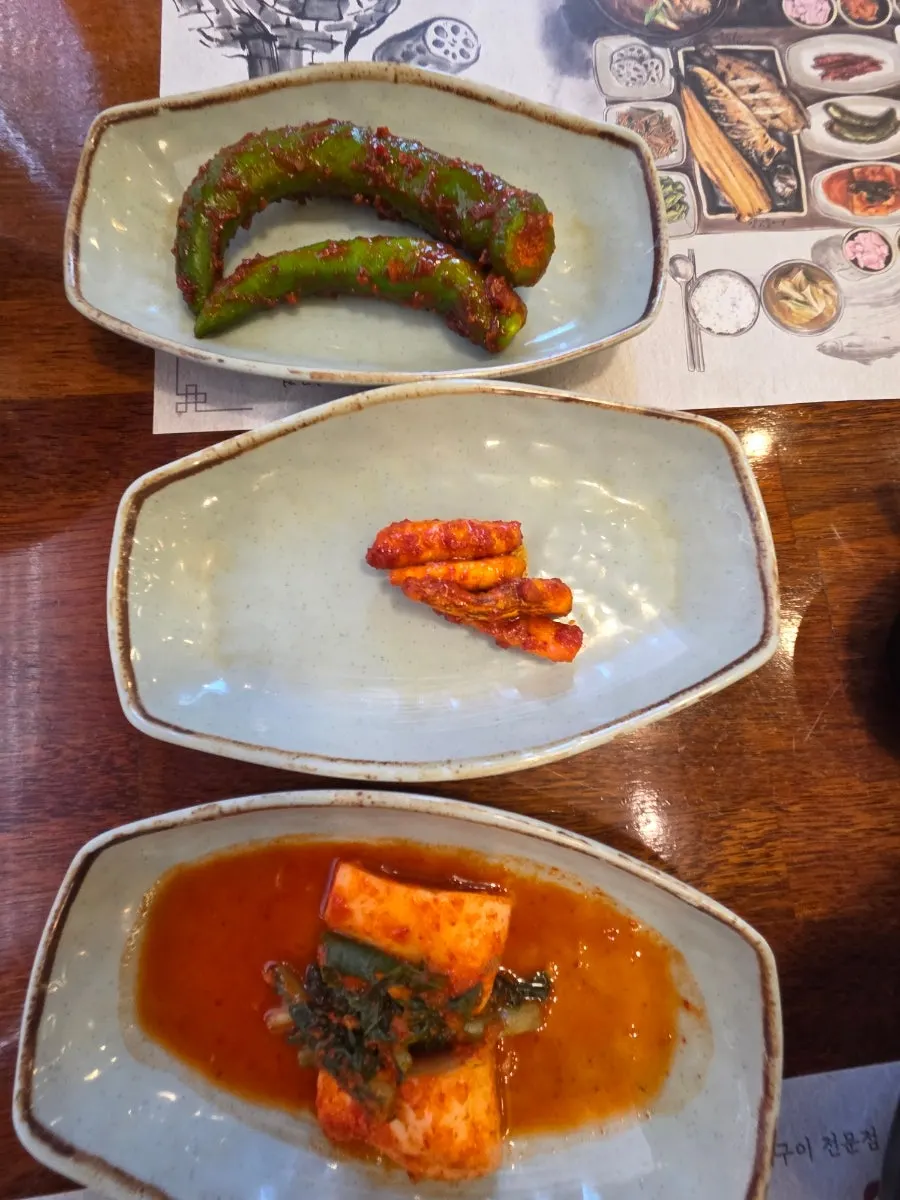 A table full of basic banchan
