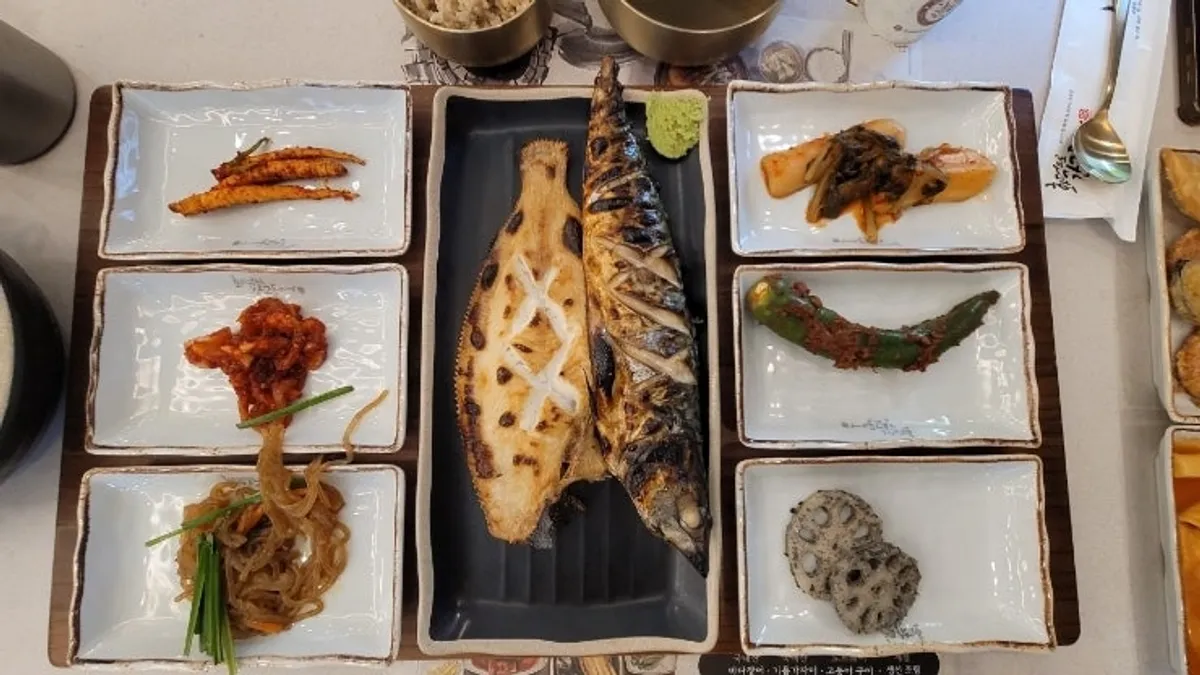 Wood-fired mackerel set and wood-fired flounder set spread