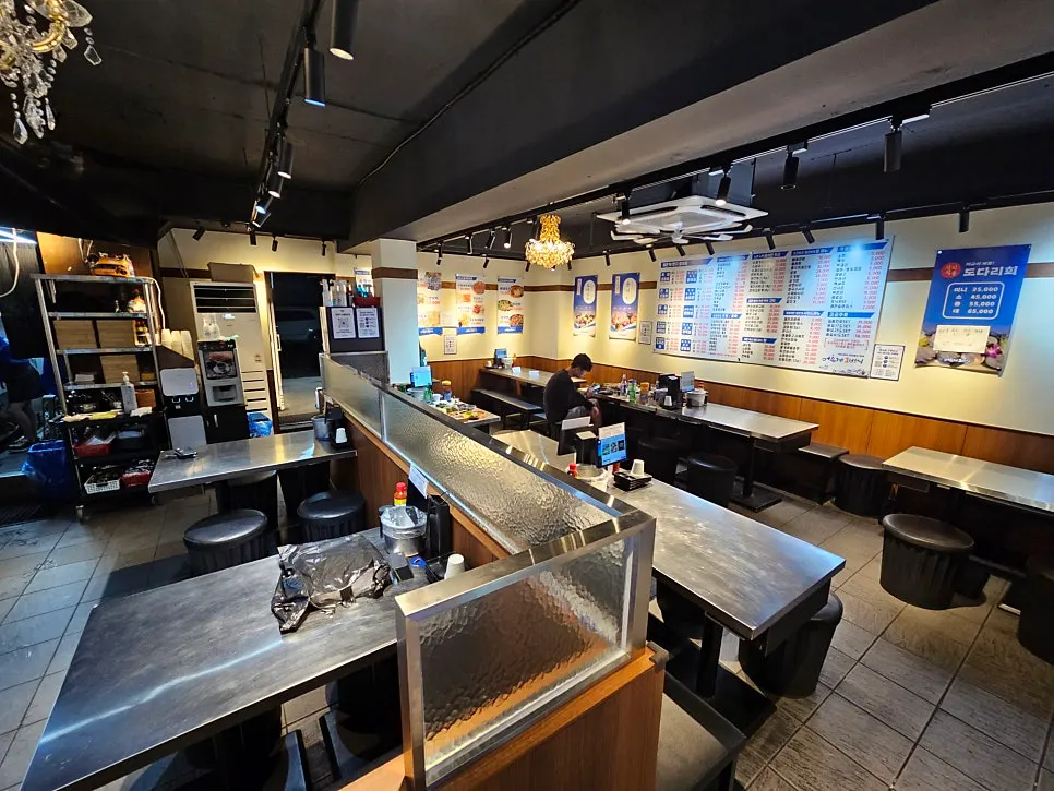 Interior of the sashimi restaurant with spacious tables