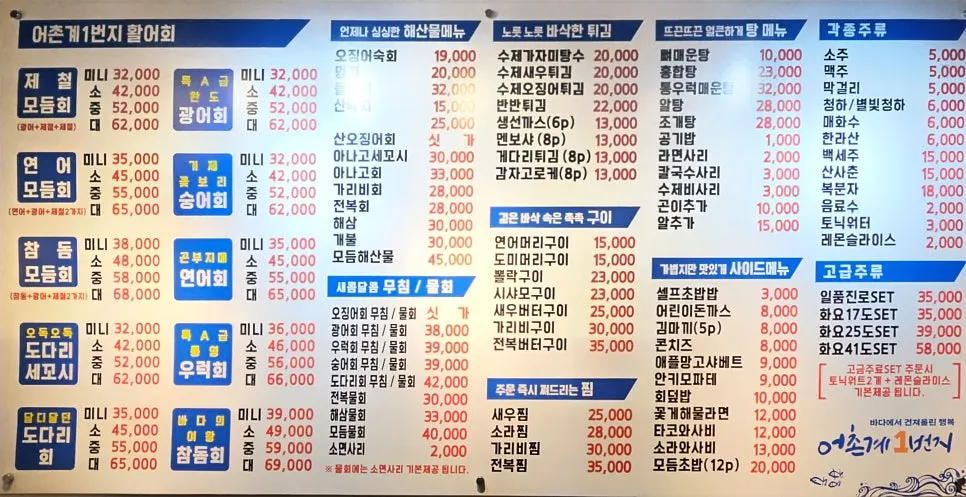 Lunch and side menus at the sashimi restaurant