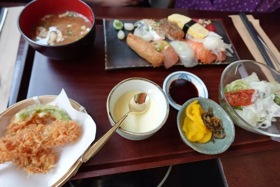 Full sushi set meal spread
