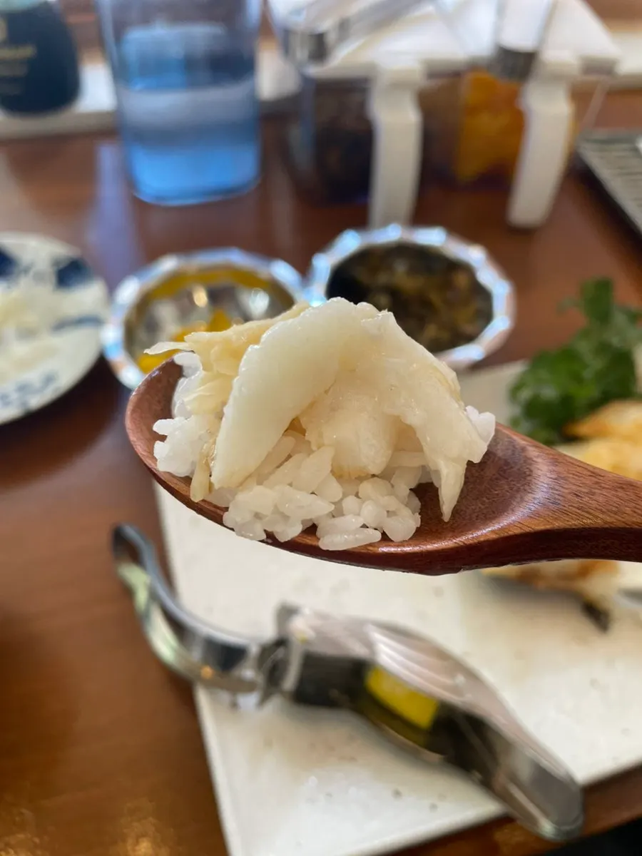 Salt-grilled black cod placed on top of rice