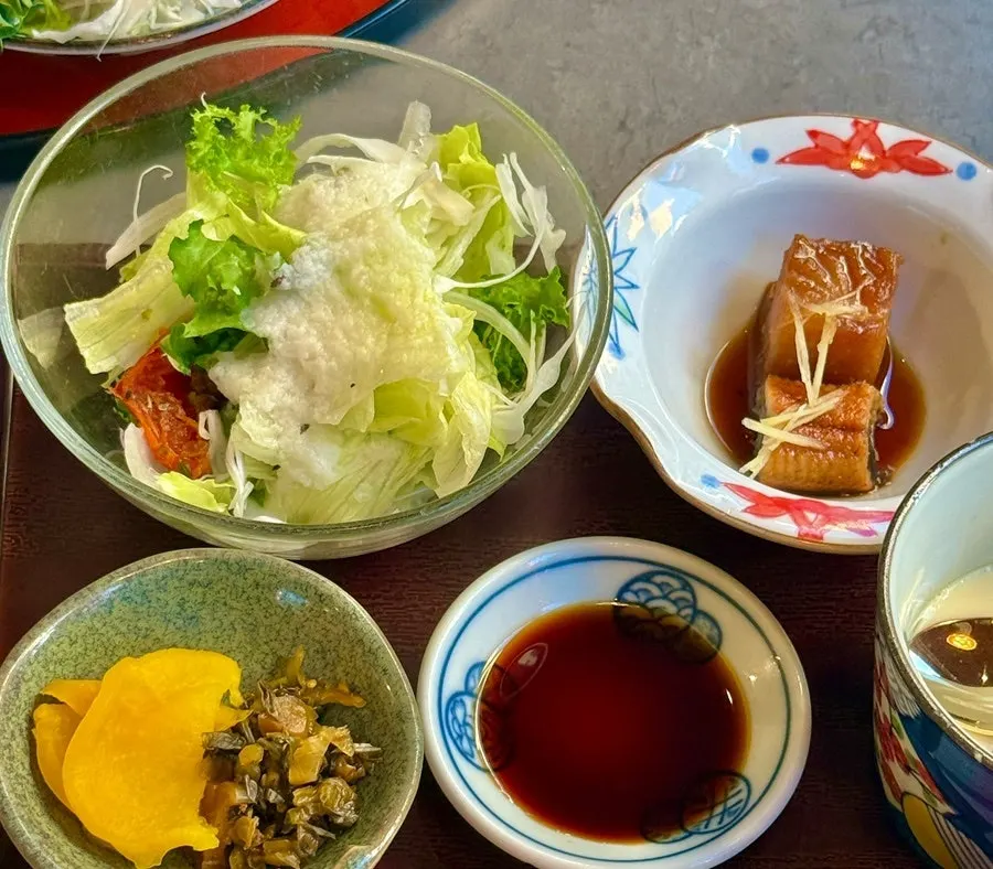 Sushi set meal with chawanmushi and salad
