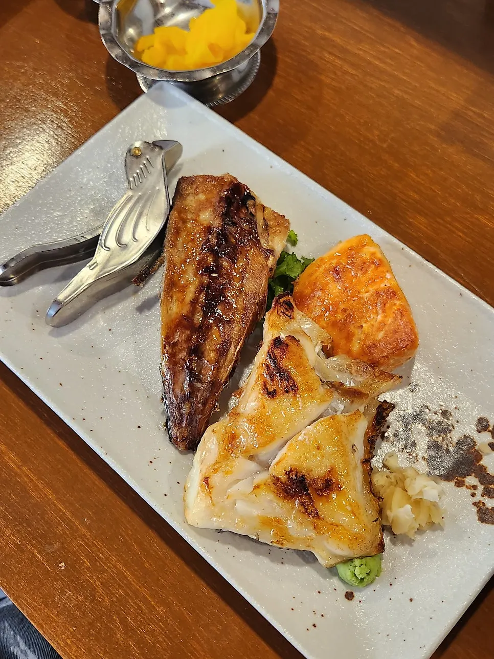 Flaked flesh from the salt-grilled atka mackerel
