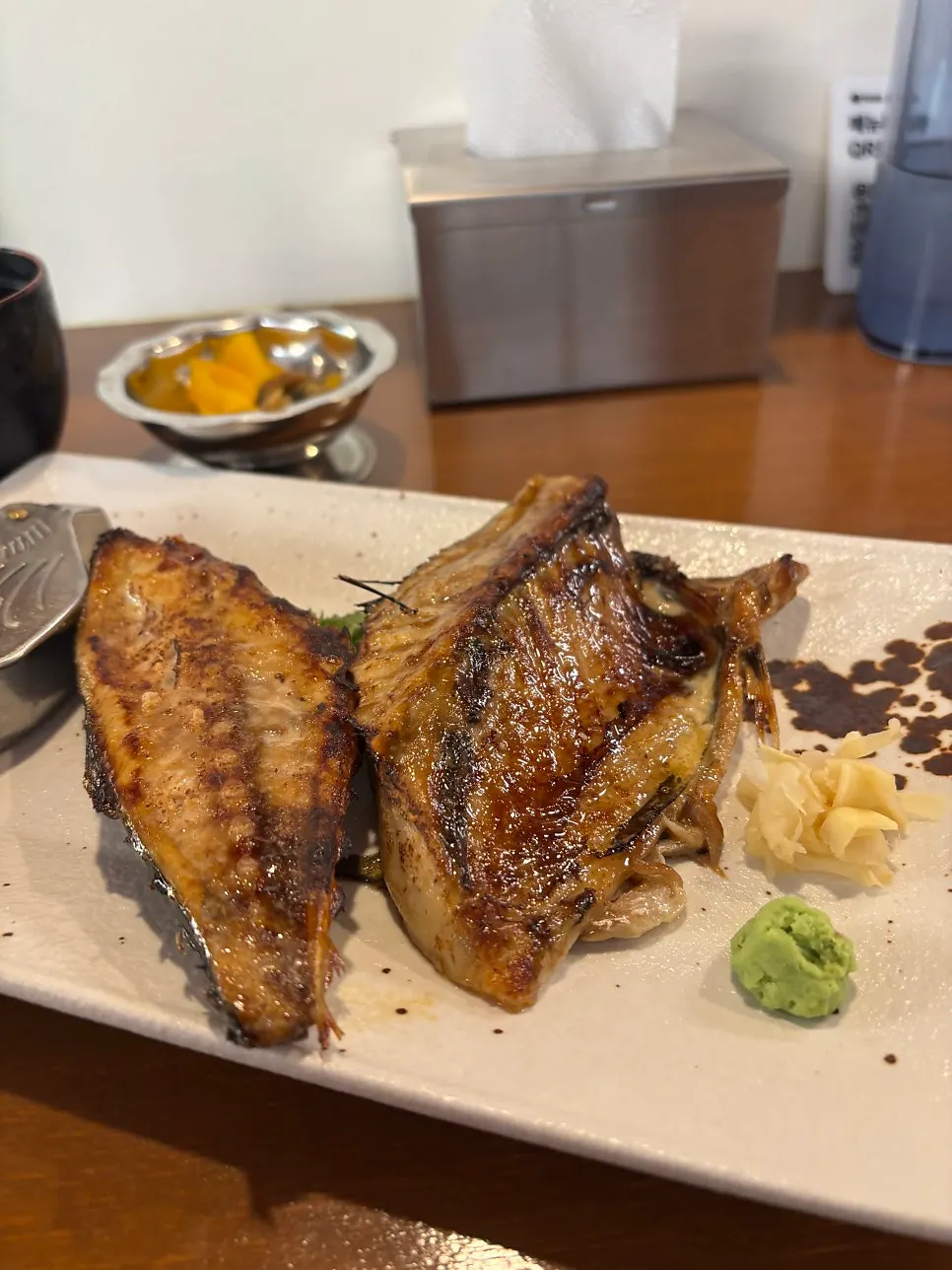Plate of grilled fish after the meal was finished