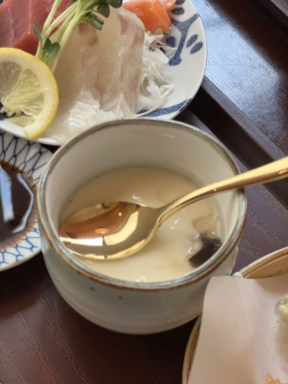 Salad and Japanese steamed egg custard chawanmushi
