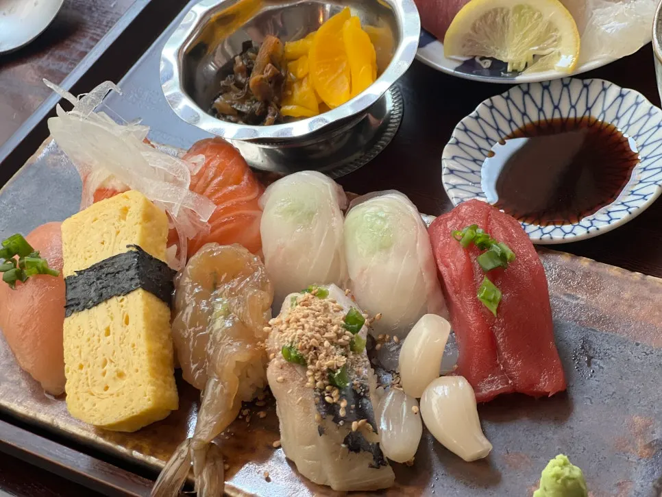 Close-up of sushi made with the kelp-aging method