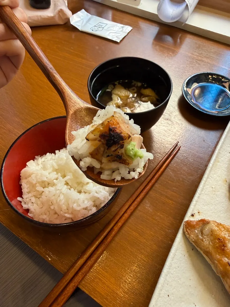 Miso-grilled mackerel with a bowl of rice