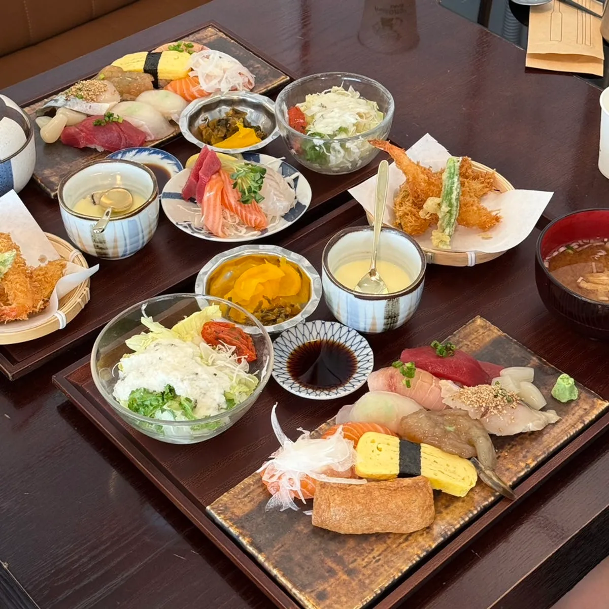 Full spread of the lunch sushi set meal