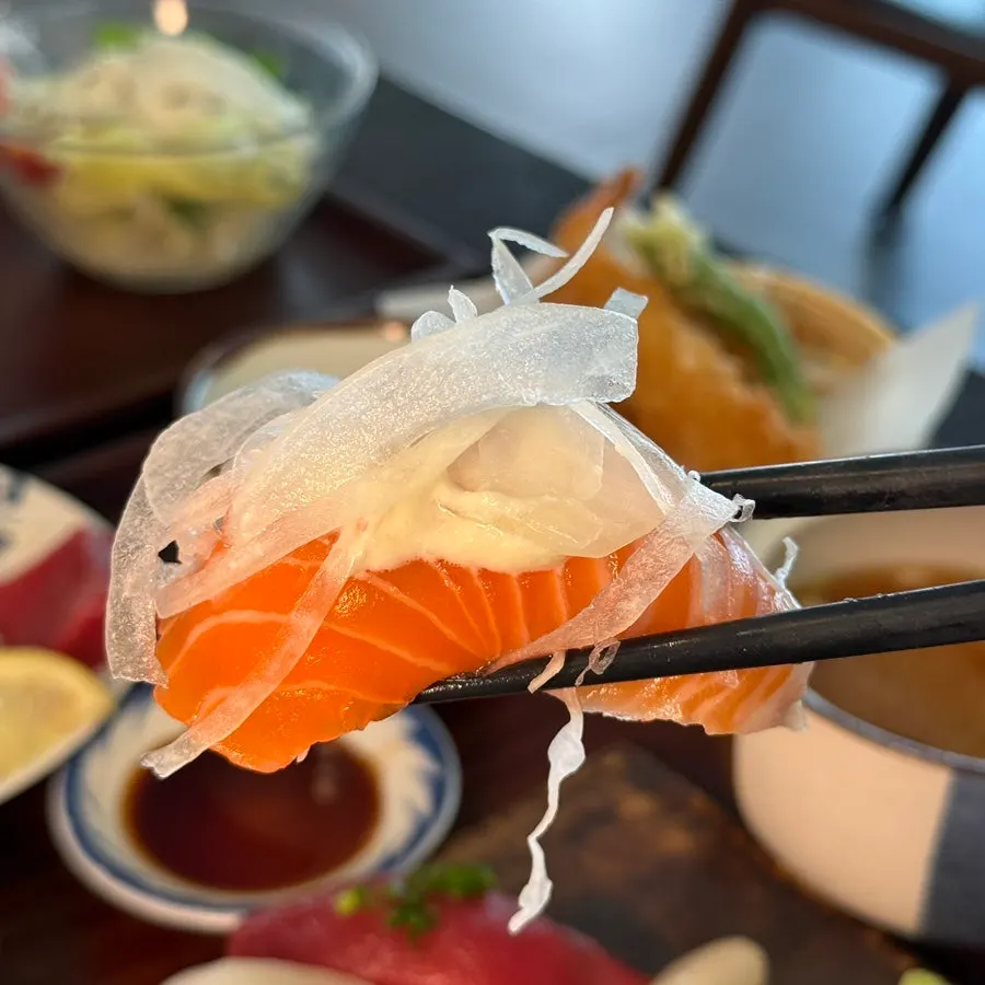 Close-up of thickly cut sushi