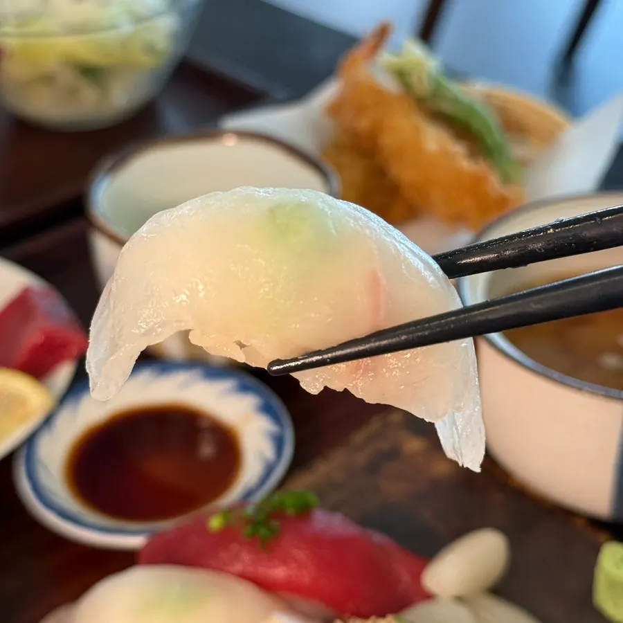 Assorted sushi with optional wasabi
