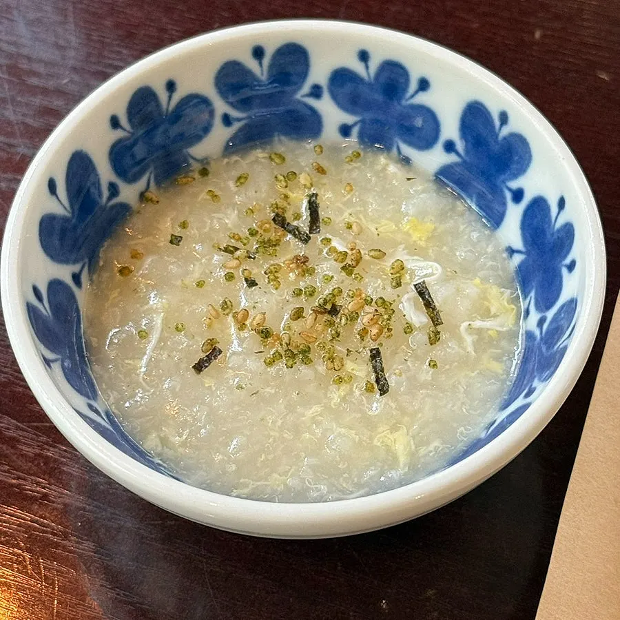 Warm egg porridge served before the meal