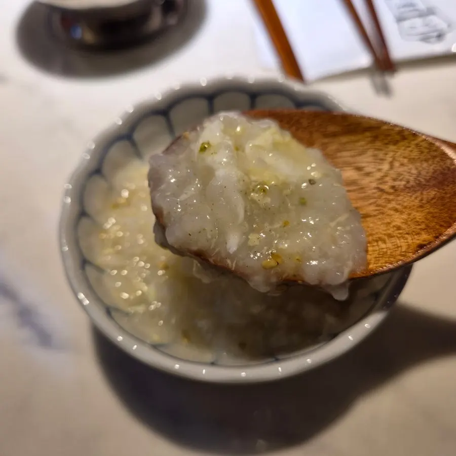 Close-up of the soft egg porridge