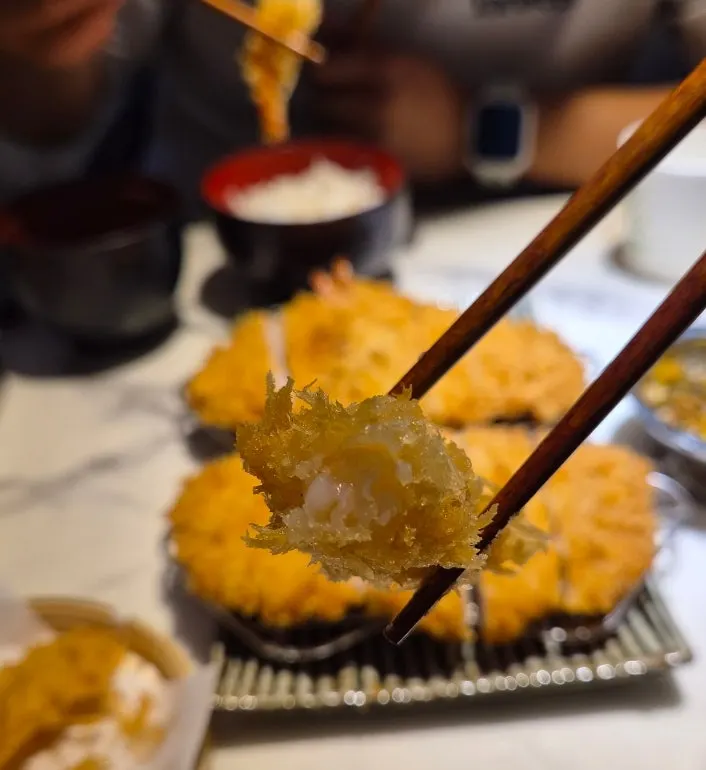 Cross-section of the crispy fried shrimp