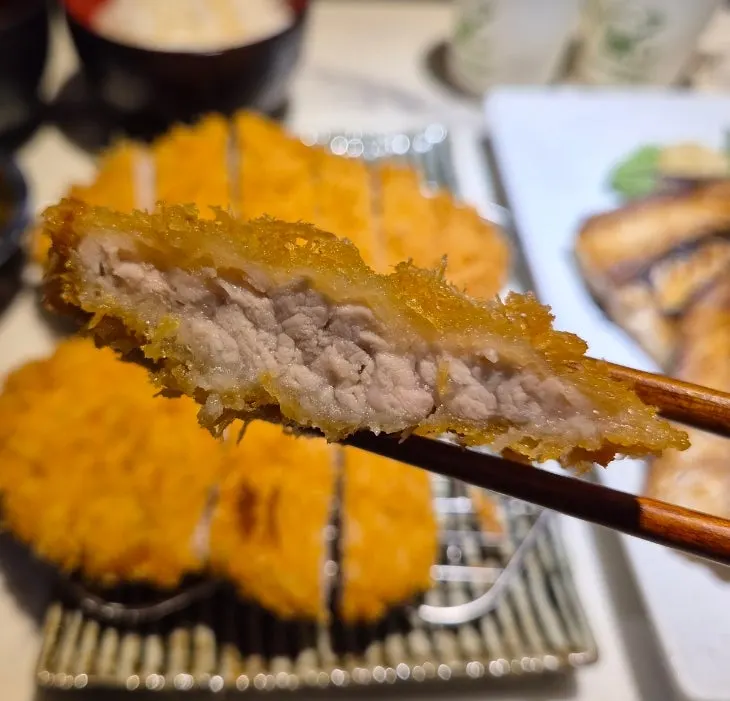 Close-up showing the thickness of the katsu meat