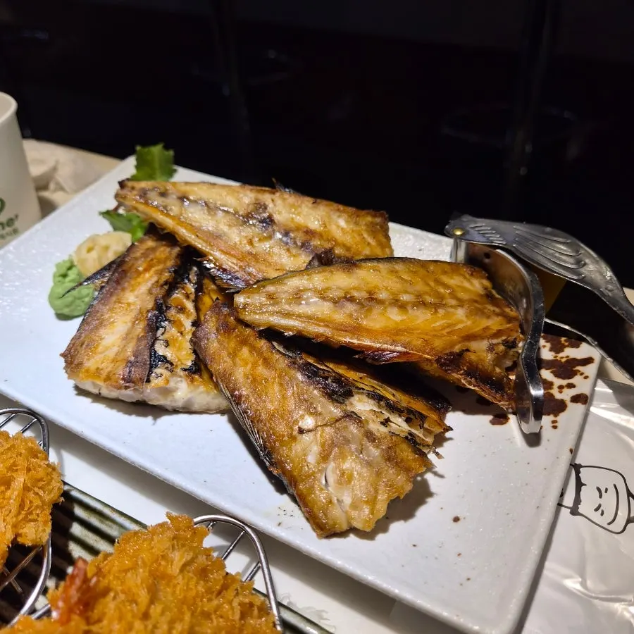 A whole extra-large grilled miso mackerel