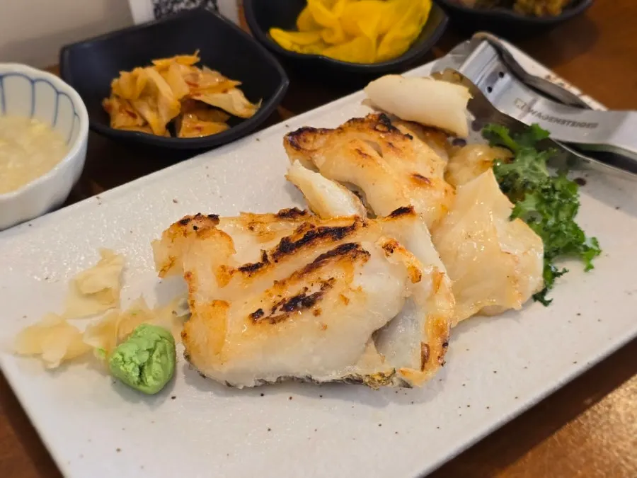 A hearty plate of salt-grilled black cod