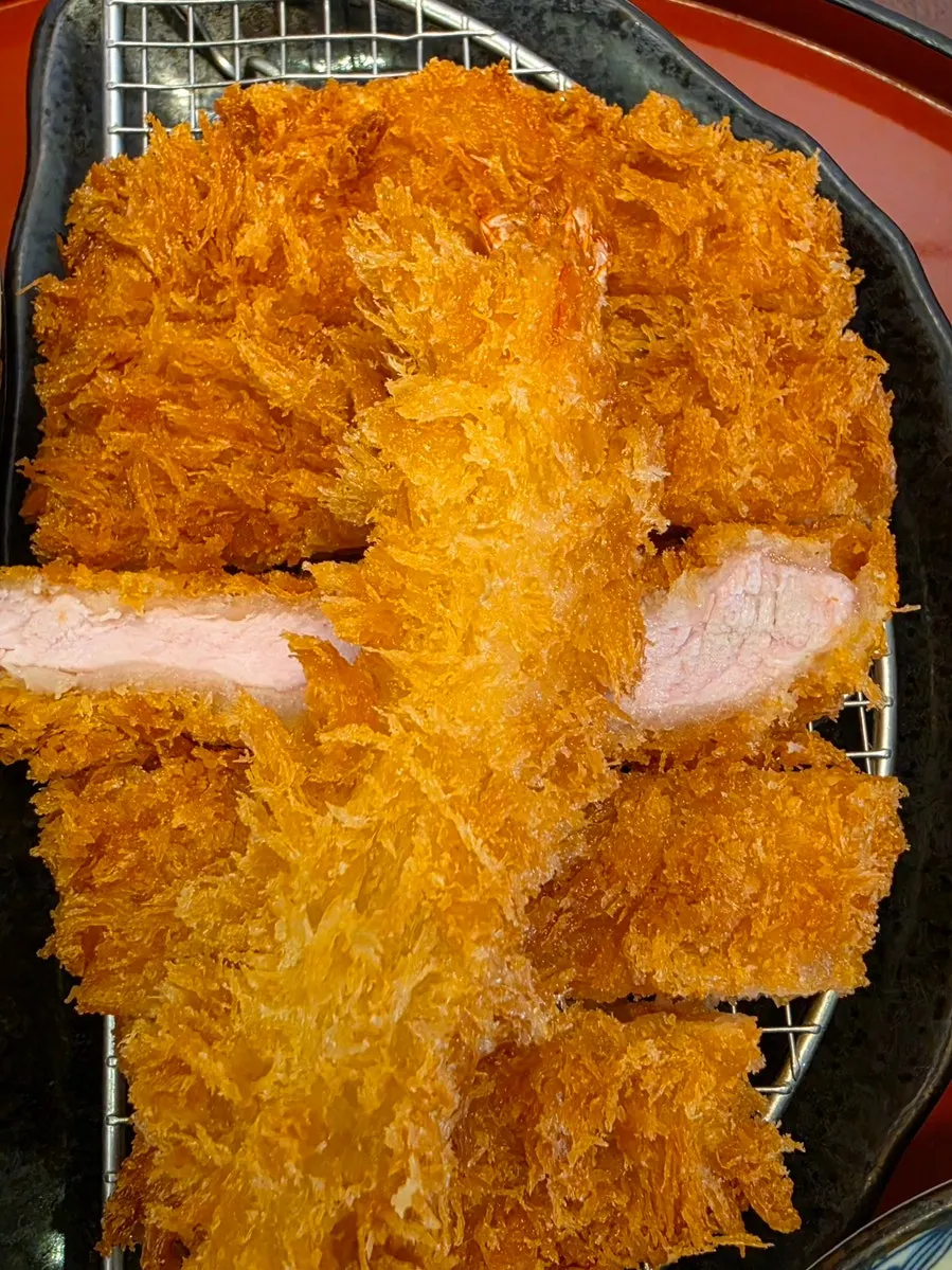 Cutlet set served with rice, soup, and salad