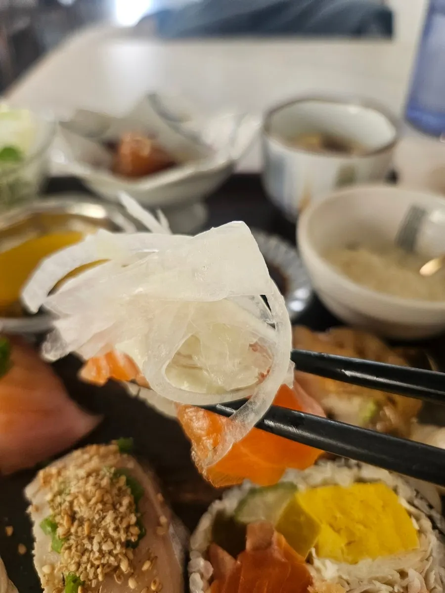 A single piece of tuna sushi
