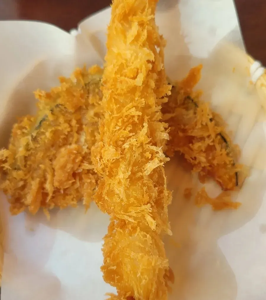Three pieces of shrimp tempura received through the review event
