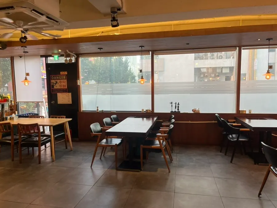 Wood-toned interior of the restaurant