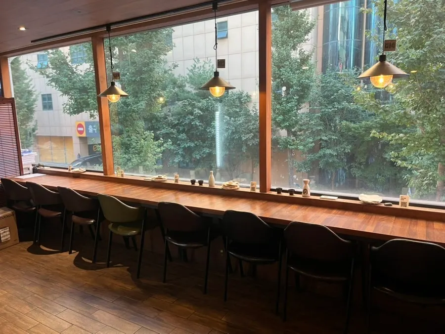 Seating area under soft lighting