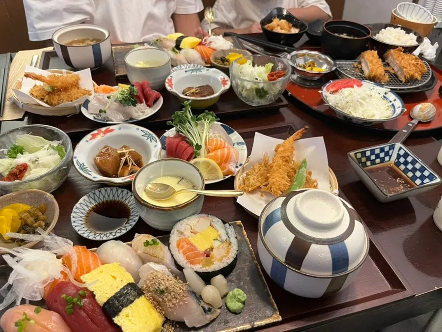 Sushi set meal special filling the table