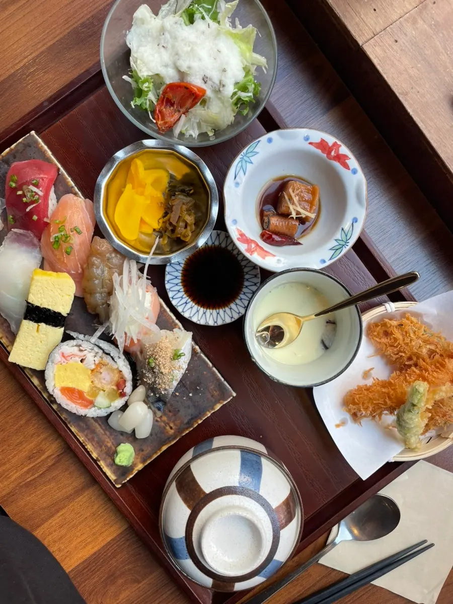 Generous sushi set meal spread
