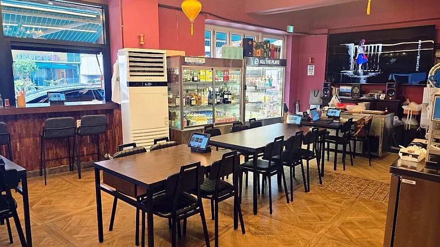 Interior of Hwamok Restaurant Gaekjan with tabletop kiosks