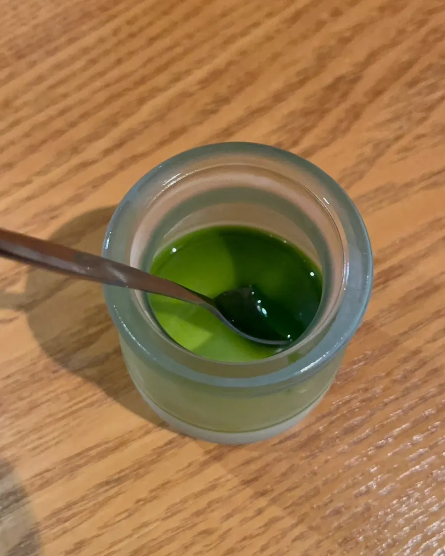 Green tea pudding served for dessert