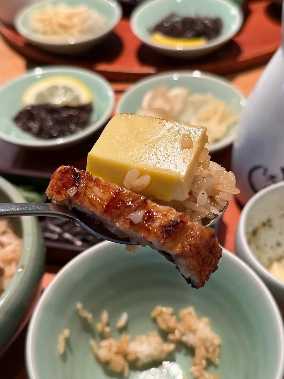 Bowl of rolled egg mixed with eel