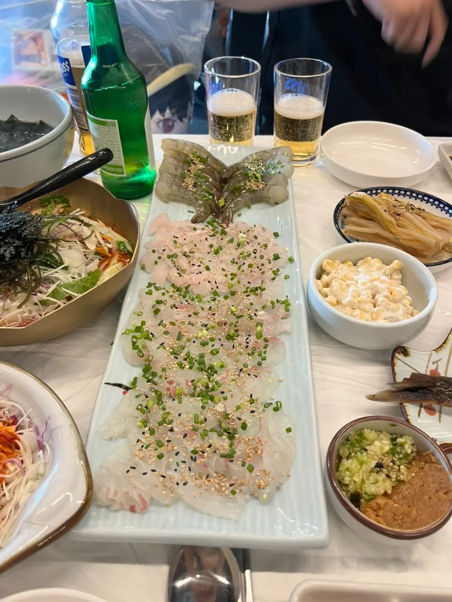 Close-up of the raw shrimp sashimi