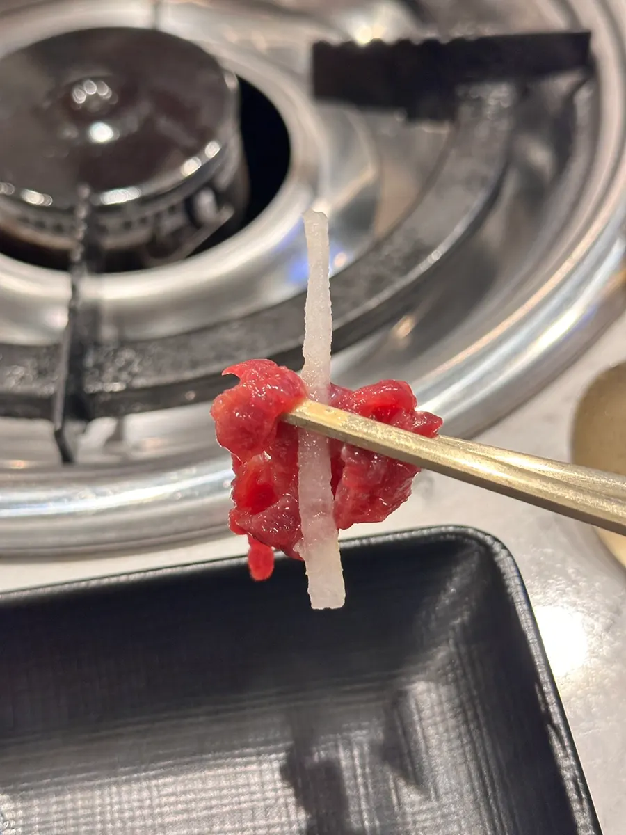 Close-up of the tender, fresh yukhoe