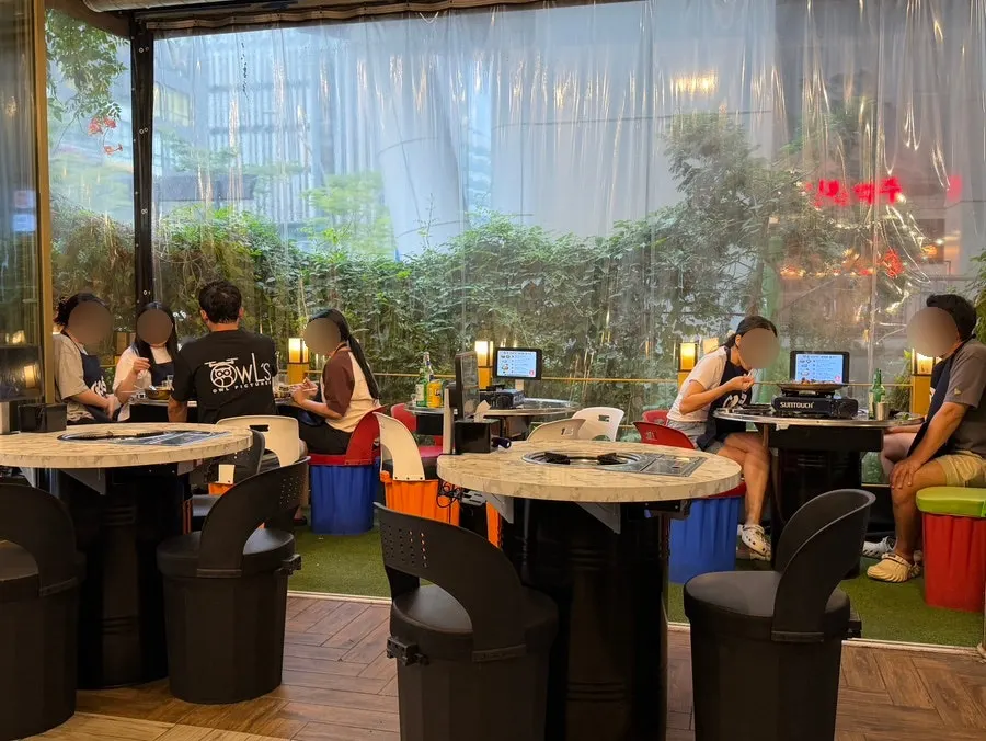 Neatly arranged seating inside the gopchang restaurant